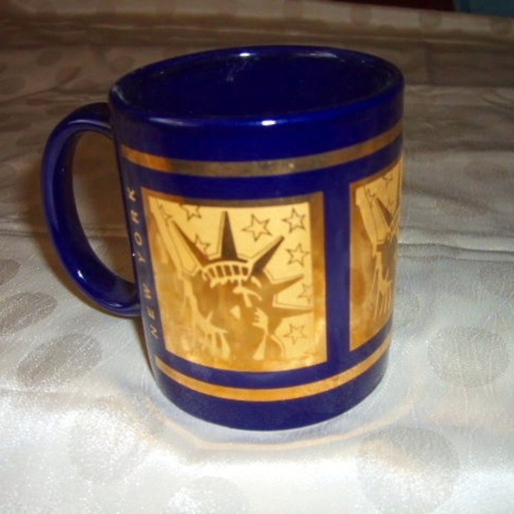 New York Coffee/Tea Mug Navy/Gold Statue Of Liberty Cup Never Used